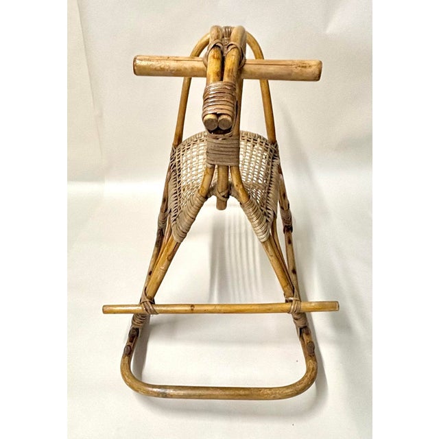 Mid-Century Modern Vintage 1960’s Franco Albino Rattan Rocking Horse For Sale - Image 3 of 8