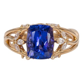 2.7Ct Tanzanite Ring With Lab Grown Diamond Accents: Solid 14k Gold, Size 6.75 For Sale