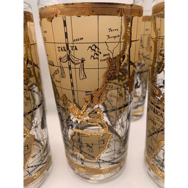 1960s Cera Highball Glasses With Old World Maps Design- Set of 8 For Sale - Image 10 of 11
