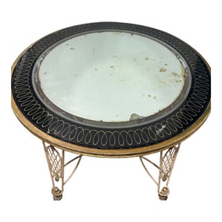 René Drouet Style French Mid-Century Iron and Eglomise Mirror Table For Sale