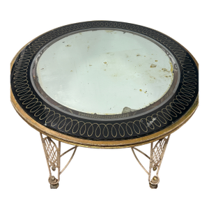 René Drouet Style French Mid-Century Iron and Eglomise Mirror Table