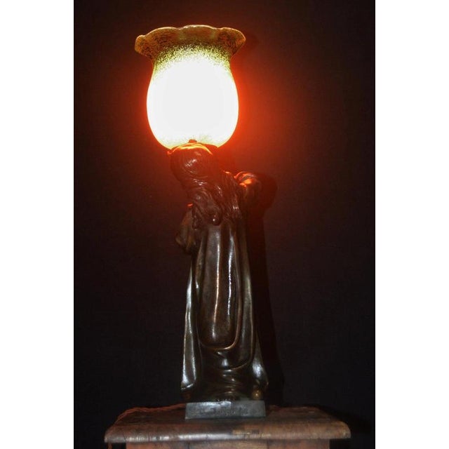 Antique French Art Nouveau Figural Bronze Table Lamp by A.J. Scottie, 1900s For Sale - Image 9 of 18