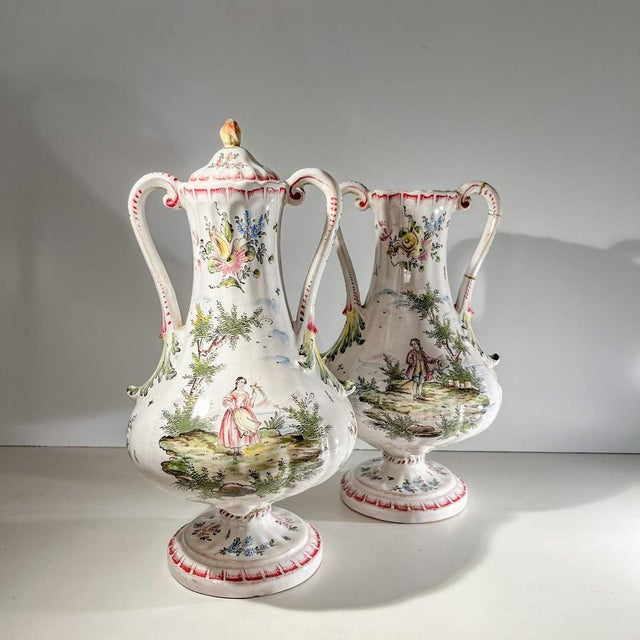 Covered Vases by Joseph Gaspard Robert for Faïencerie de Marseille, 18th Century, Set of 2 For Sale - Image 14 of 18