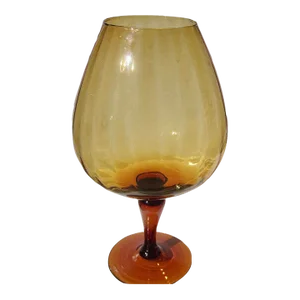 1970s Empoli Amber Glass Optic Ribbed Pedestal Snifter Vase