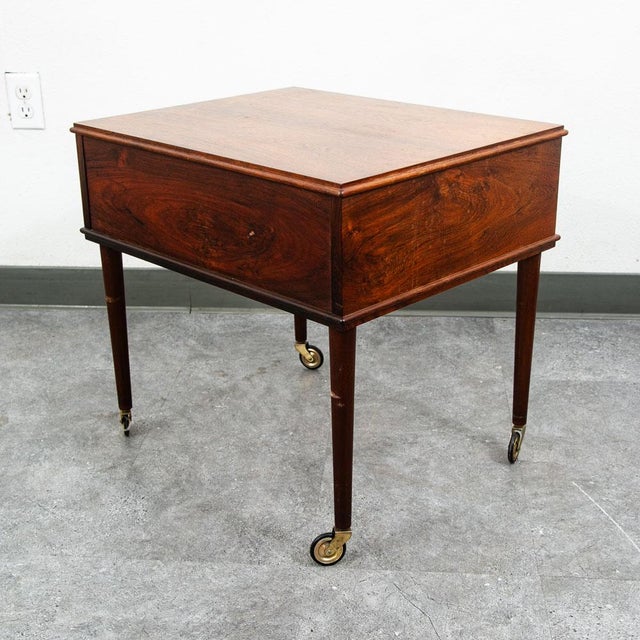 Mid Century Danish Modern Sewing Table Cart Sewing Rosewood Rolling Drawer Craft For Sale - Image 12 of 12