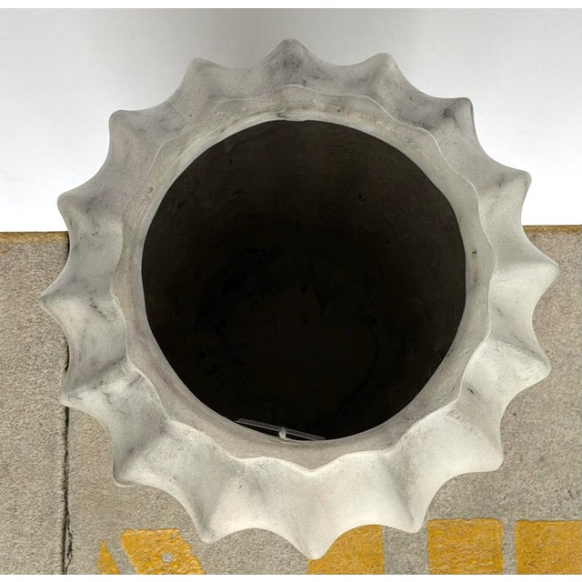 Stylish Small Modern White and Gray Marbleized Floor Vase, showroom floor sample