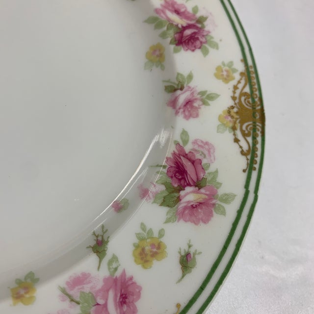 White Early 20th Century Theodore Haviland Limoges France Pink Roses With Gold Swag and Green Rim - Set of 6 For Sale - Image 8 of 9