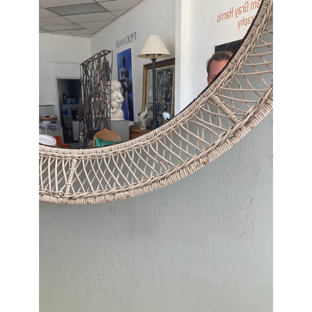 Wood Wicker and Rattan Round Mirror 1950 For Sale - Image 7 of 12