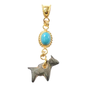 Antique Roman Bronze Dangle Pendant W/ Turquoise in 21k