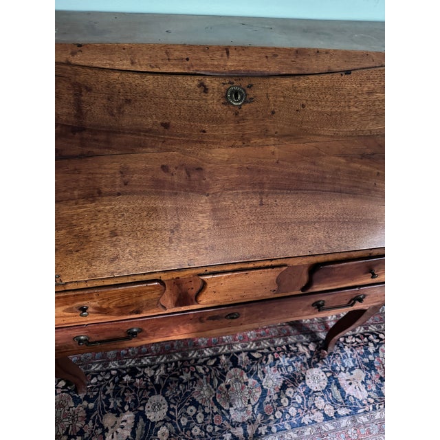 Brown Antique Slant-Font Secretary Desk With Cabriole Legs and Interior Drawers For Sale - Image 8 of 10