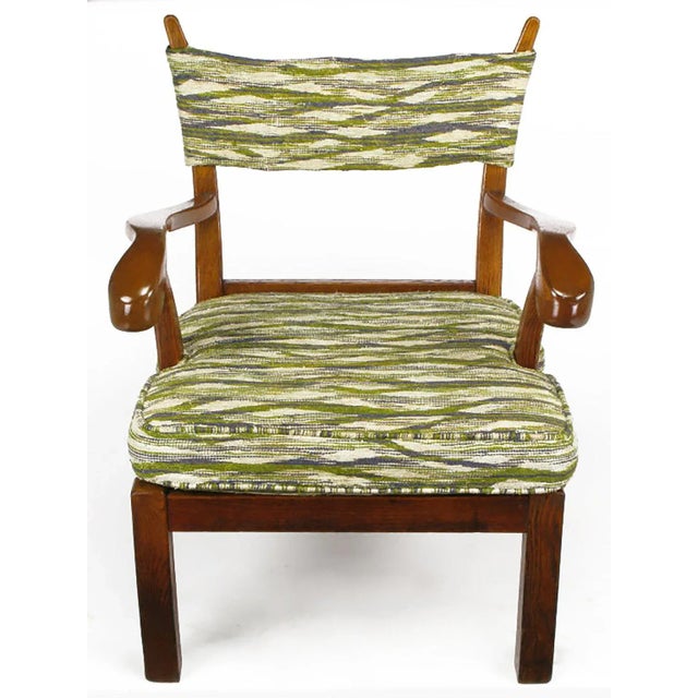 Wood Studio Carved Oak Armchair in Liebes Style Fabric For Sale - Image 7 of 11