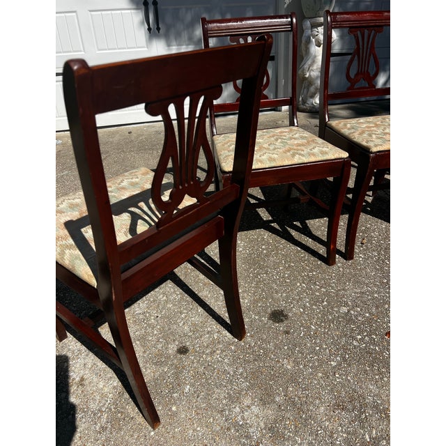 Mid-Century Modern Antique Harp Lyre Back Wooden Dining Chairs- Set of 4 For Sale - Image 3 of 14
