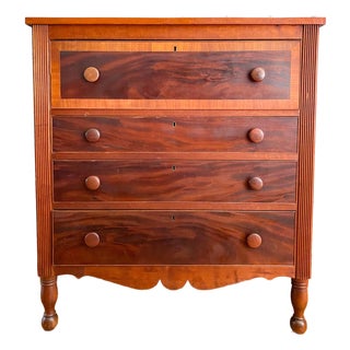 Antique Early 1800s New England Neoclassical Cherry and Mahogany Chest of Drawers For Sale