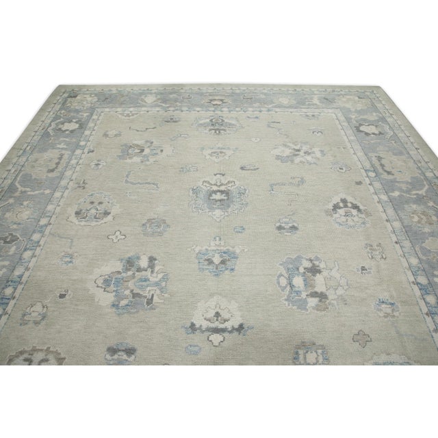 Early 21st Century Green & Blue Floral Design Handwoven Wool Turkish Oushak Rug 10' X 13'11" For Sale - Image 4 of 8