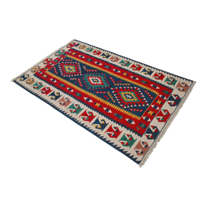 Hand Woven Turkish Kilim Rug Flat Weave Wool Area Rug - 3′7″ × 5′11″