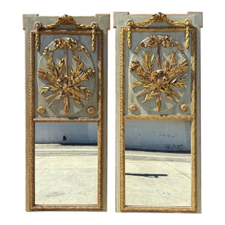 Pair of 19th Century French Painted and Giltwood Trumeau Mirrors For Sale