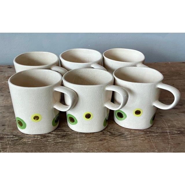 Mid-Century Modern Vintage Boho Glazed Ceramic Polka Dot Coffee Cups. - Set of 6 For Sale - Image 3 of 5
