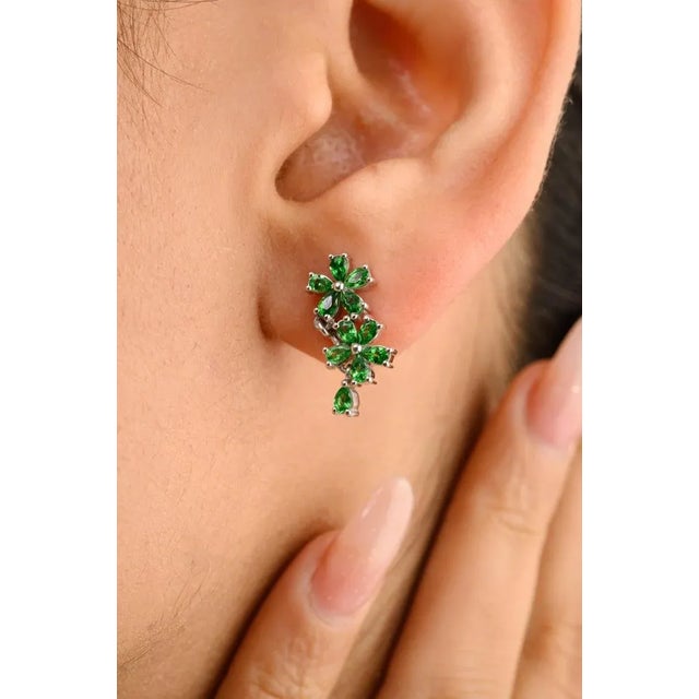 This is part of Chairish’s Fine Jewelry assortment. Tsavorite Double Flower Climber Modern Earrings for Her in 14K Gold to...