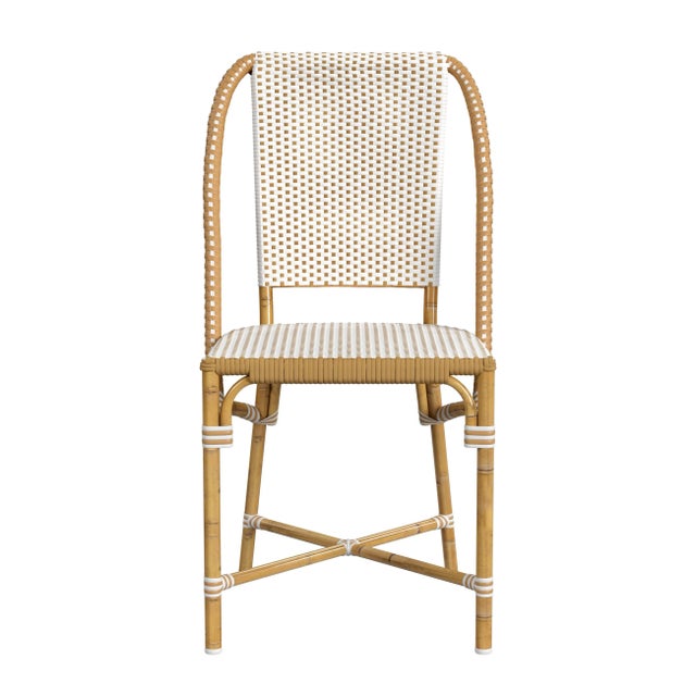 Tobias Outdoor Rattan Bistro Dining Chair, Beige & White For Sale In Chicago - Image 6 of 6