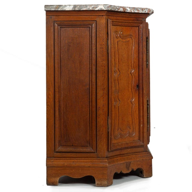 French Provincial Antique Oak and Marble Buffet Sideboard Cabinet Ca. 1880 For Sale - Image 4 of 12