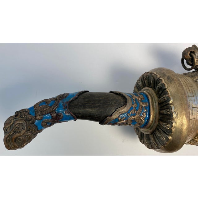 Antique Tibetan Ritual Dagger With Silver, Turquoise Blue Enamel and Dragon For Sale - Image 10 of 18