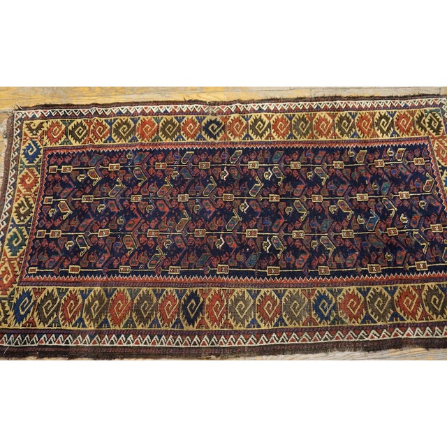 1900s Blue Navy Geometric Tribal Antique Persian Baluch Carpet 2'10" X 5'2" Knotted Wool Rug For Sale - Image 4 of 10