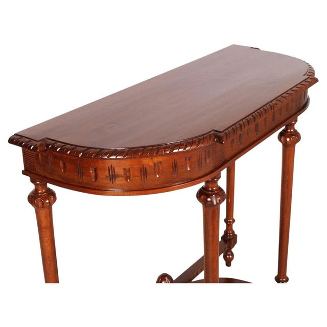 Wax-Polished Walnut Demi-Lune Console Table attributed to Bassanos Ebanistery, 1920s For Sale - Image 3 of 8
