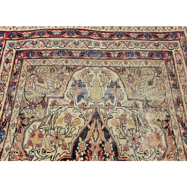 19th Century Persian Kerman Lavar Area Rug, Handwoven Floral Pattern, Ivory & Red, 5’ X 8’ For Sale In Chicago - Image 6 of 12