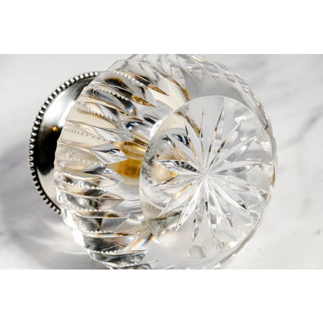 Brilliant Large Antique Cut Crystal Paperweight Inkwell With Sterling Silver Lid Luxury Desk Accessory Home Decor For Sale - Image 17 of 17
