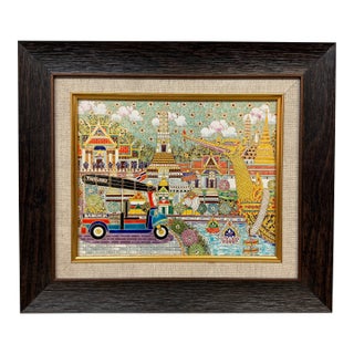 Thai Benjarong Porcelain Picture in Frame For Sale