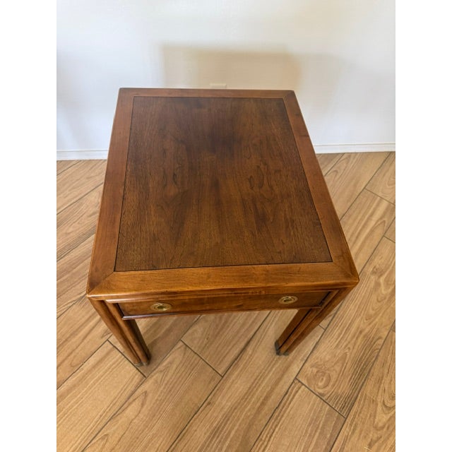 Mid-Century Modern Mid-Century Henredon Mahogany Canpaign Style Single Drawer Side Table With Brass Accents. For Sale - Image 3 of 6