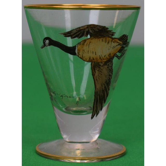 Late 20th Century Set X 6 Cyril Gorainoff Sherry Glasses W/ Enamel Hand Painted Waterfowl Birds For Sale - Image 5 of 9