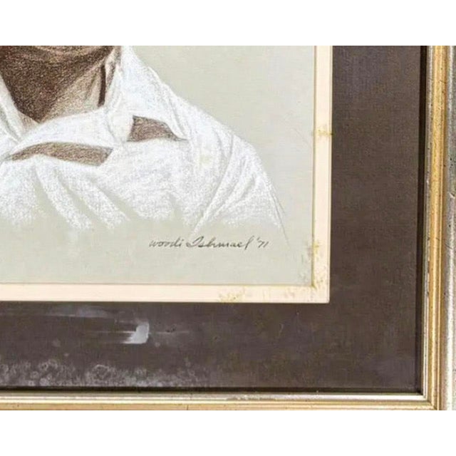 Vintage 1971 Woodi Ishmael Signed Original Pastel Portrait of a Man For Sale - Image 9 of 14