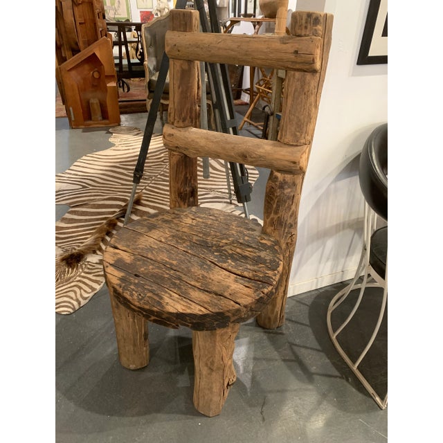 Rustic European Mid 20th Century Large European Primitive Distressed Log Chair For Sale - Image 3 of 9