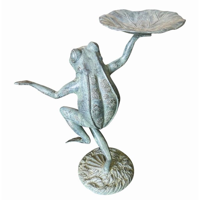 Whimsical Vintage Verdigris Bronze Dancing Frog Garden Sculpture & Bird Bath For Sale In West Palm - Image 6 of 12
