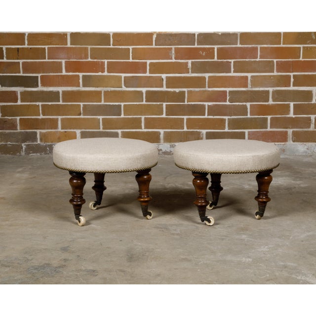 Pair of English Mahogany Stools with 19th Century Turned Legs on Casters For Sale In Atlanta - Image 6 of 10