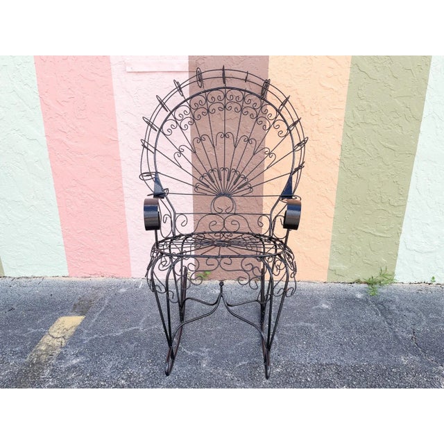 Mid 20th Century Palm Beach Regency Wrought Iron Peacock Rocker For Sale - Image 5 of 6