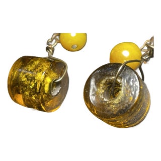 1940s Exquisite Large Italian Murano Foglia Lampwork Glass Statement Earrings, Pair For Sale