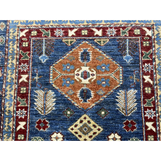 Blue Blue Kazak Style Tribal Runner Rug - 2'9" X 10'3" For Sale - Image 8 of 11