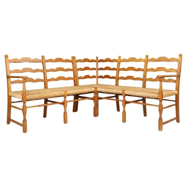 French Provincial Oak and Rush Corner Bench, 1960s For Sale - Image 10 of 10