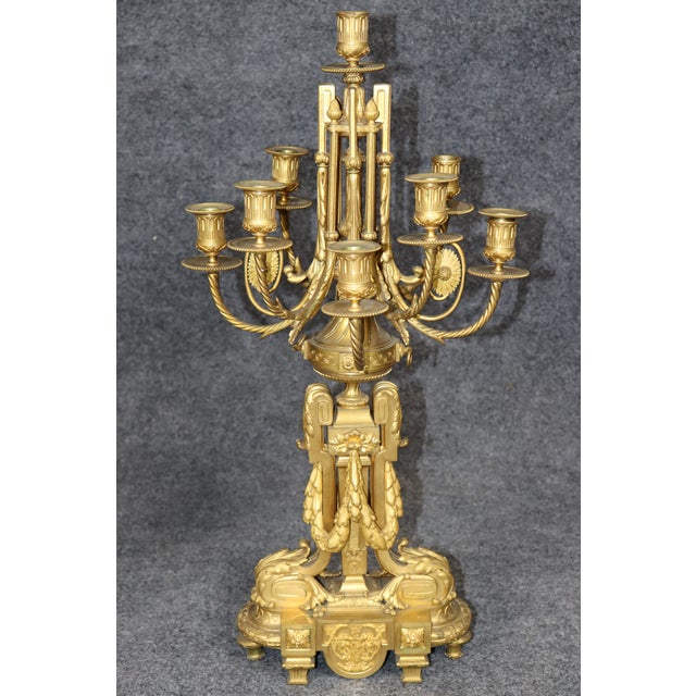 19th C. French Louis XVI Style Ormolu Clock Set by Deniere For Sale - Image 4 of 17