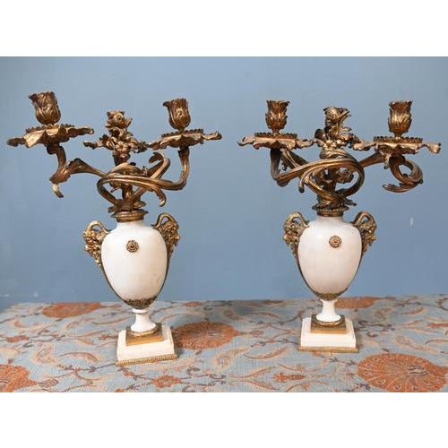 Metal French Louis XVI Revival Gilt Marble Candelabras, 1890s, Set of 2 For Sale - Image 7 of 18