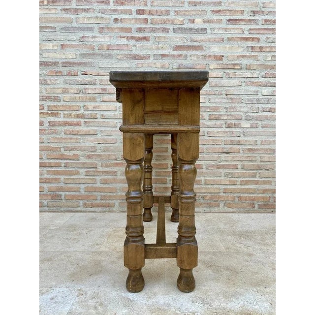 Wood Early 20th Century Spanish Console Table with 2 Drawers and Turned Legs For Sale - Image 7 of 10