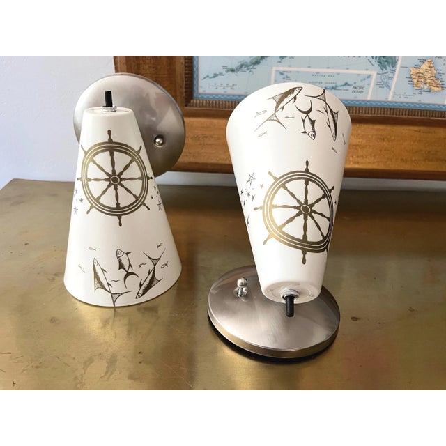 Metal Midcentury Coastal Cone Sconces - A Pair For Sale - Image 7 of 18