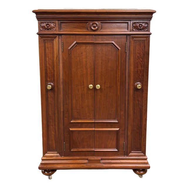 Antique Victor Victrola Orthophonic Floral Carved Walnut Credenza Cabinet For Sale