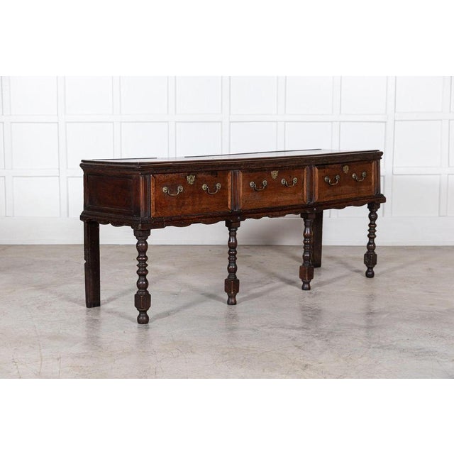 Circa 1750. English 18thC Vernacular Oak Dresser Base. W179 x D51 x H79 cm