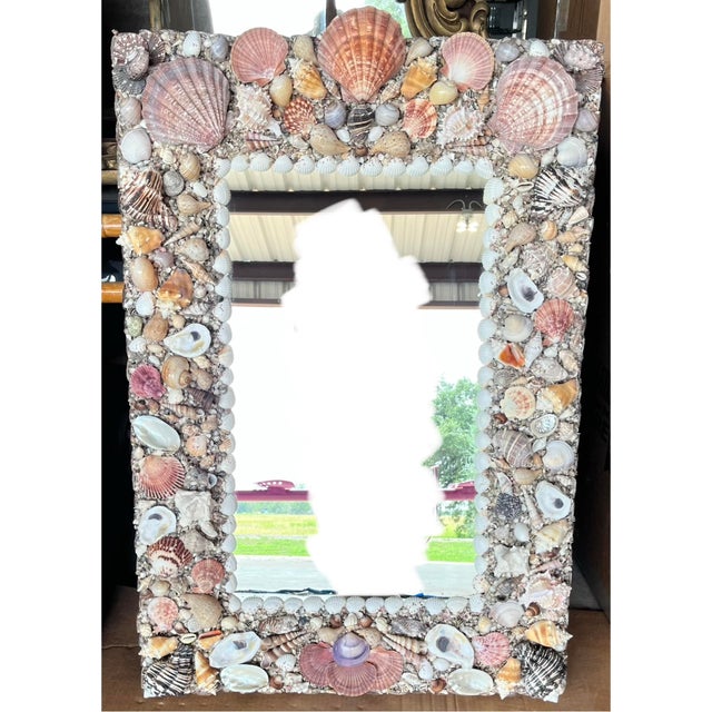 American Handcrafted Seashell Encrusted Wall Mirror For Sale - Image 10 of 12