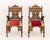 Pair of Moroccan Inlaid Walnut Armchairs, with bone and mother of pearl inlay, beige velvet seats on turned wood legs. 42"...