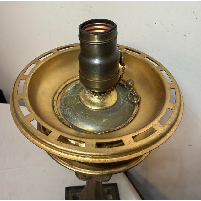 Antique Ornate Henry Hooper & Co. Electrified Brass Marble Astral Oil Table Lamp For Sale - Image 10 of 10