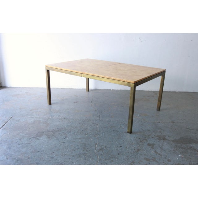 Wood 1970s Tomlinson Postmodern / Mid Century Olive Burl Wood & Brass Dining Table For Sale - Image 7 of 8